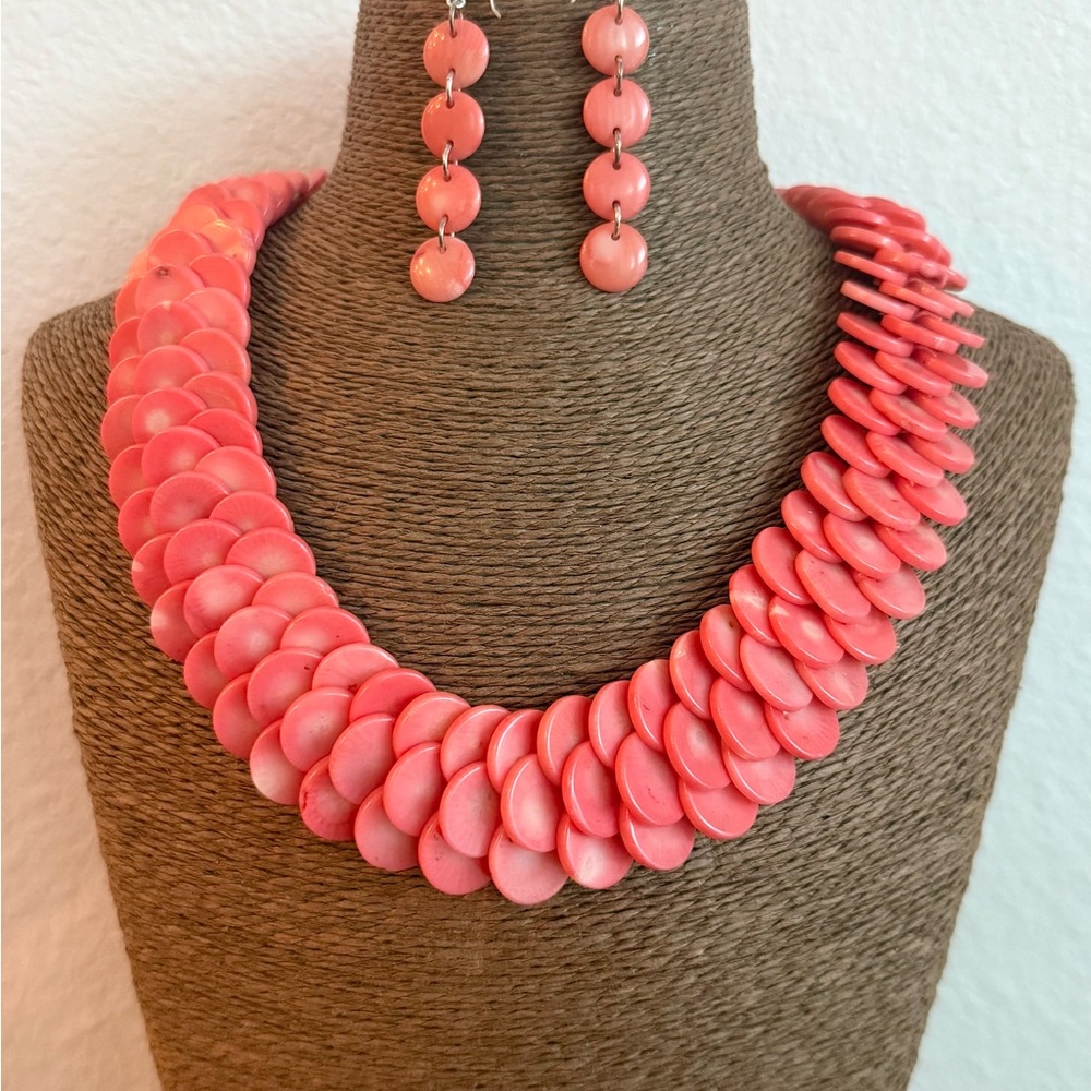 Jay King Dyed Coral & Sterling Silver Disc Necklace & Earring Set